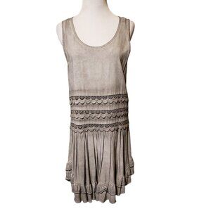 Altar'd State Womens dress crochet waistline ruffled hemline size S ombre gray